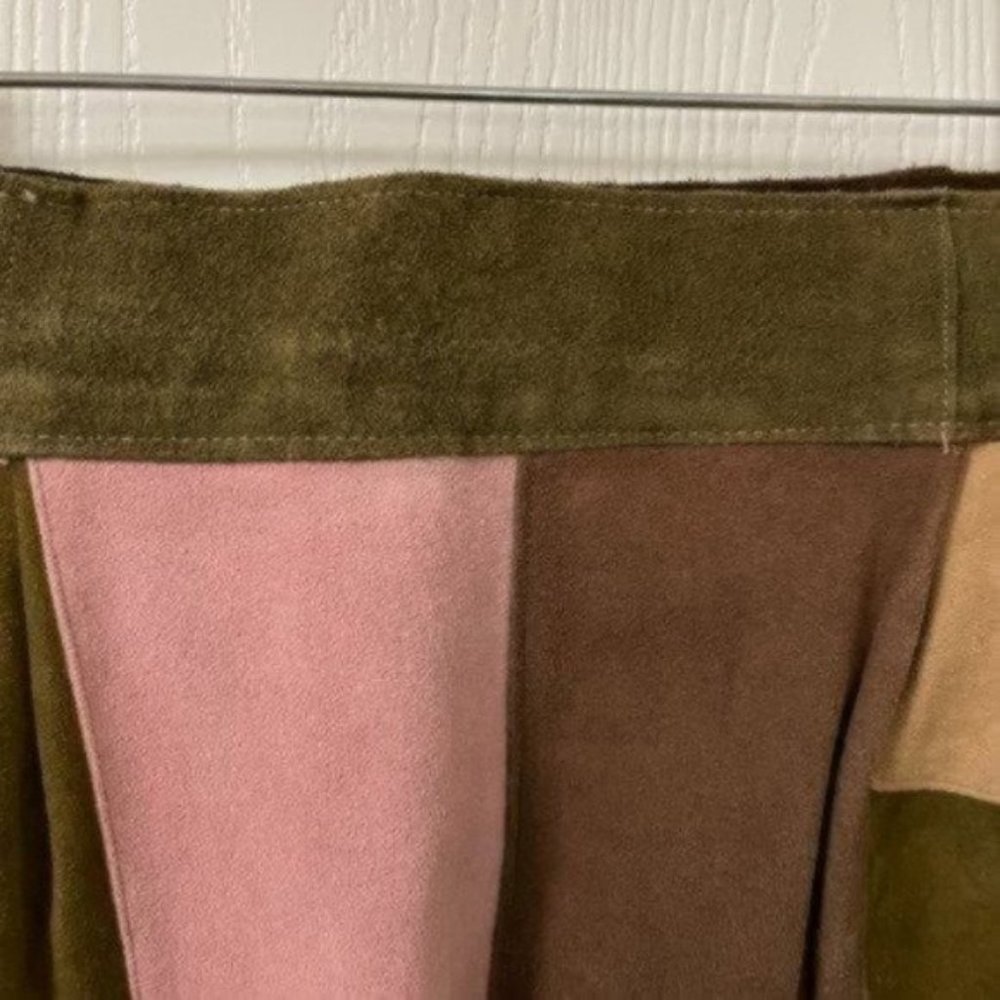 PRICE FIRM Vintage 70s Suede Patchwork Adjustable Miniskirt Mini | Size XXS-S - Picture 8 of 13